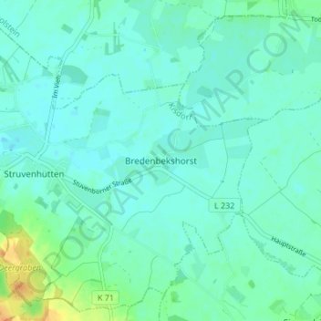 Mapa topográfico Bredenbekshorst, altitud, relieve