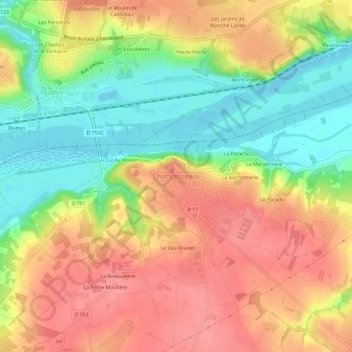 Mapa topográfico Champtoceaux, altitud, relieve