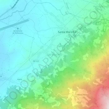Mapa topográfico São Martinho, altitud, relieve