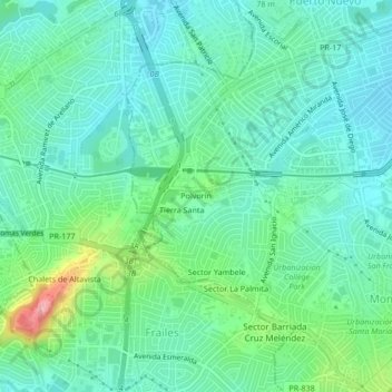 Mapa topográfico Polvorín, altitud, relieve