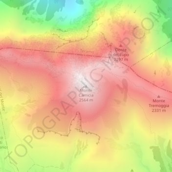 Mapa topográfico Monte Camicia, altitud, relieve