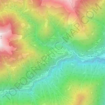Mapa topográfico Progno, altitud, relieve