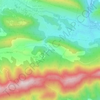 Mapa topográfico Les Rousseou, altitud, relieve