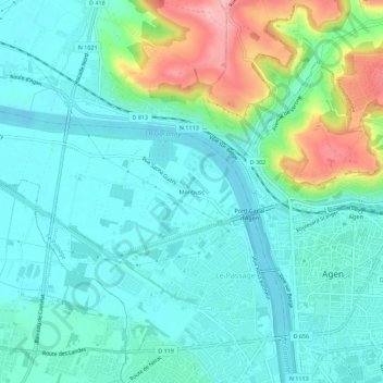 Mapa topográfico Monbusc, altitud, relieve