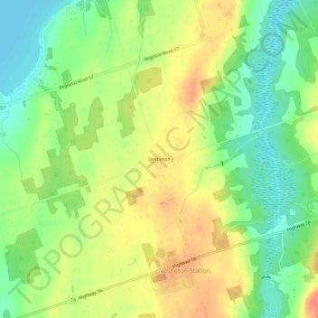 Mapa topográfico Nestleton, altitud, relieve