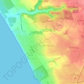 Mapa topográfico Lavinio, altitud, relieve