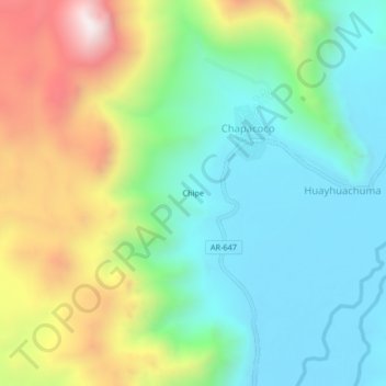 Mapa topográfico Chipe, altitud, relieve