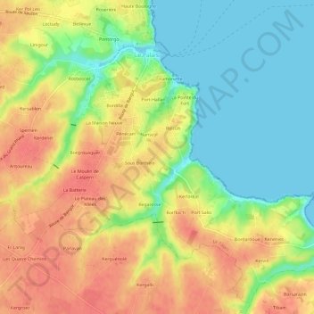 Mapa topográfico Borthélo, altitud, relieve