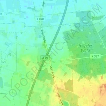 Mapa topográfico Hengstlage, altitud, relieve