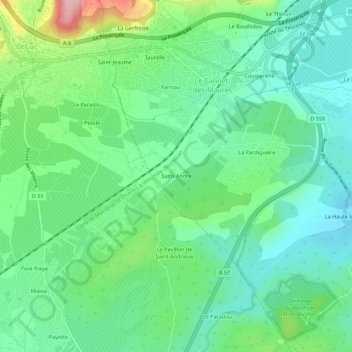 Mapa topográfico Saint-André, altitud, relieve