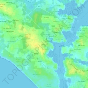 Mapa topográfico Locquénin, altitud, relieve