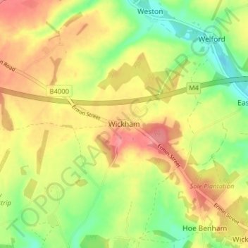 Mapa topográfico Wickham, altitud, relieve