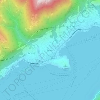 Mapa topográfico Lenno, altitud, relieve