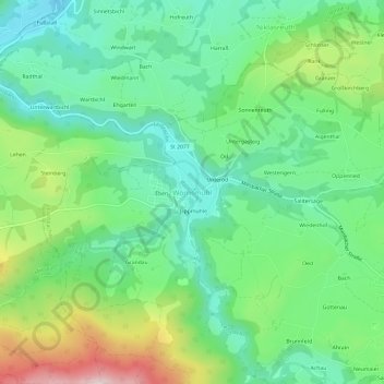 Mapa topográfico Wörnsmühl, altitud, relieve