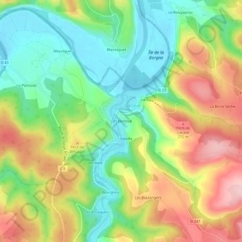 Mapa topográfico Les Bertoux, altitud, relieve