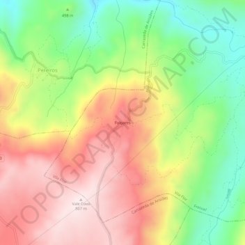 Mapa topográfico Folgares, altitud, relieve