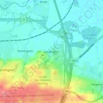 Mapa topográfico Lockington, altitud, relieve