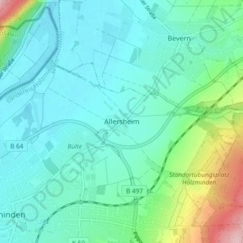 Mapa topográfico Allersheim, altitud, relieve