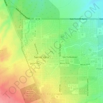 Mapa topográfico Fry, altitud, relieve