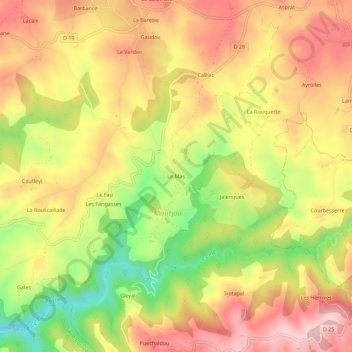 Mapa topográfico Le Mas, altitud, relieve