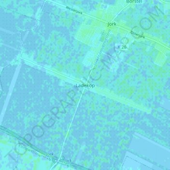 Mapa topográfico Ladekop, altitud, relieve
