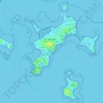 Mapa topográfico Kerroland, altitud, relieve