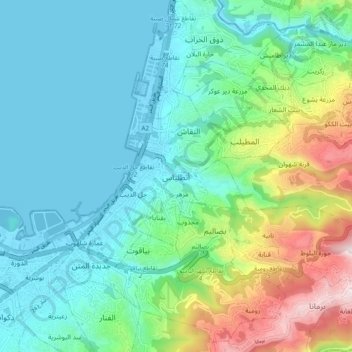 Mapa topográfico Antelias, altitud, relieve