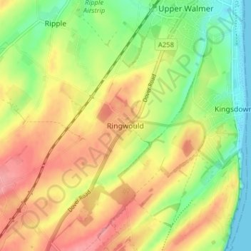 Mapa topográfico Ringwould, altitud, relieve