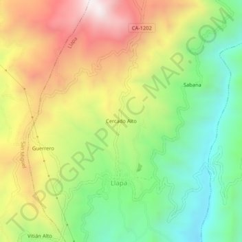 Mapa topográfico Cercado Alto, altitud, relieve