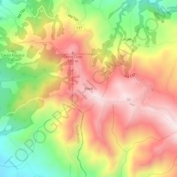 Mapa topográfico Poró, altitud, relieve