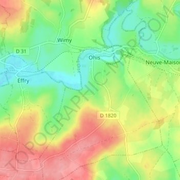 Mapa topográfico Eclosieaux, altitud, relieve