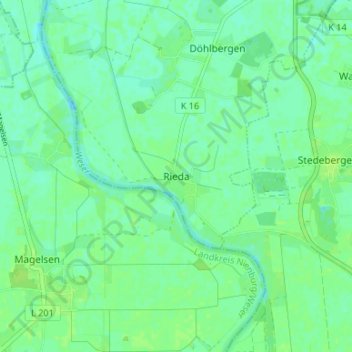 Mapa topográfico Rieda, altitud, relieve