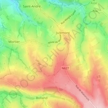 Mapa topográfico Loneux, altitud, relieve