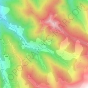 Mapa topográfico Les Tartès, altitud, relieve