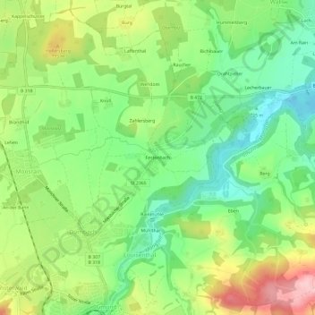 Mapa topográfico Festenbach, altitud, relieve