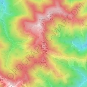 Mapa topográfico San Paolo in Alpe, altitud, relieve