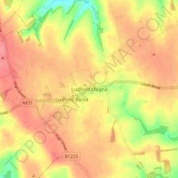 Mapa topográfico Ludford Magna, altitud, relieve