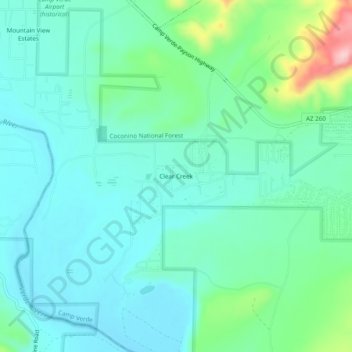 Mapa topográfico Clear Creek, altitud, relieve