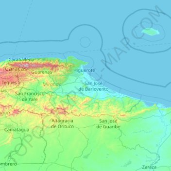 Mapa topográfico Barlovento, altitud, relieve