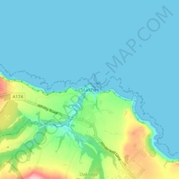 Mapa topográfico Staithes, altitud, relieve