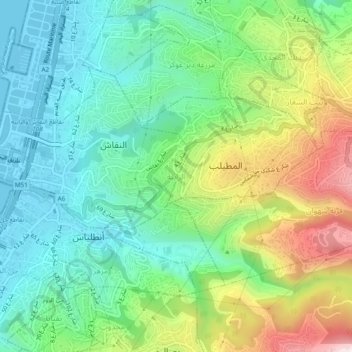 Mapa topográfico Rabieh, altitud, relieve