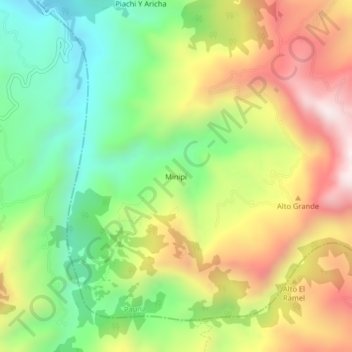 Mapa topográfico Minipi, altitud, relieve