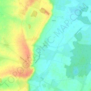 Mapa topográfico Berry, altitud, relieve