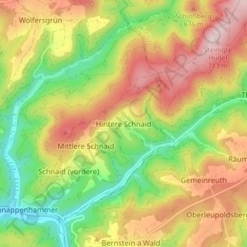 Mapa topográfico Hintere Schnaid, altitud, relieve