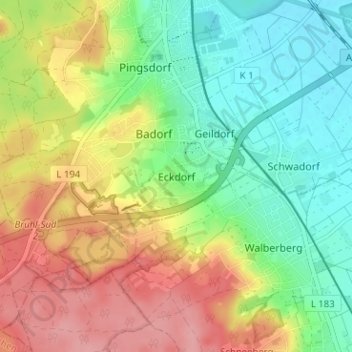 Mapa topográfico Eckdorf, altitud, relieve