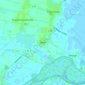 Mapa topográfico Diele, altitud, relieve