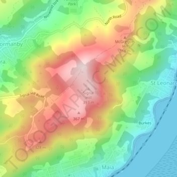 Mapa topográfico Signal Hill, altitud, relieve