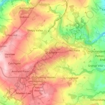 Mapa topográfico Stanley, altitud, relieve