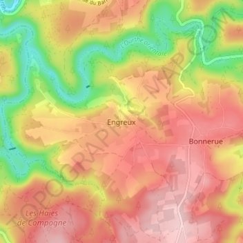 Mapa topográfico Engreux, altitud, relieve