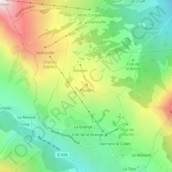 Mapa topográfico La Chal, altitud, relieve
